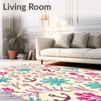 Whimsical Ocean Life Coral Seahorse Anchors Rug