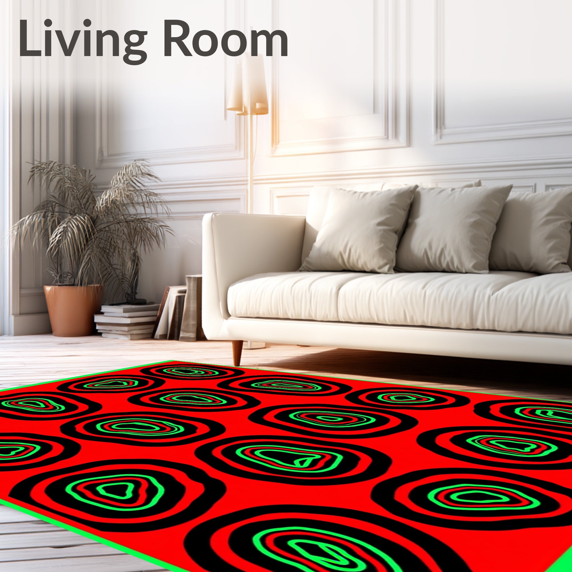 Red Abstract Organic Multi-Ring Rug