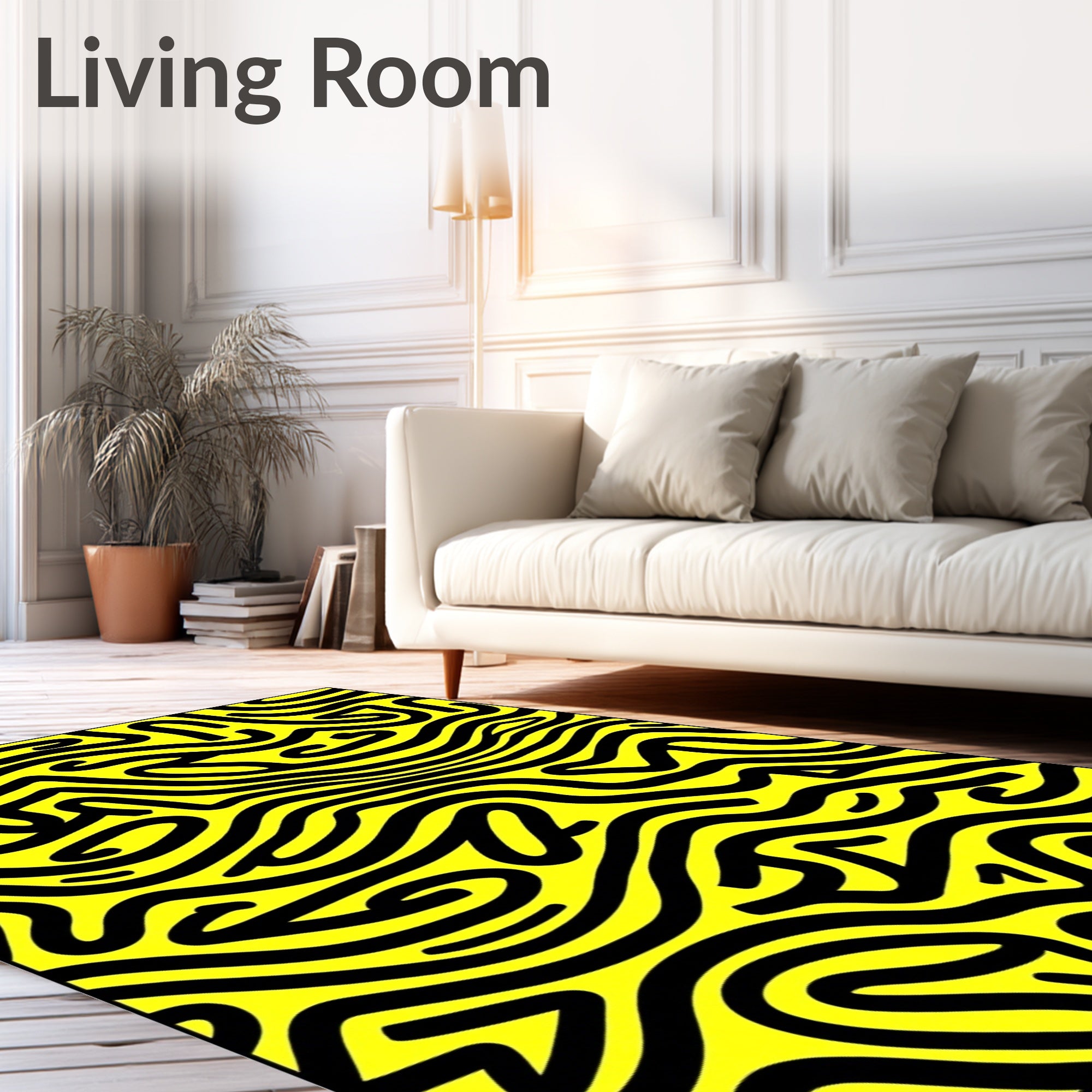Bold Black Yellow Wavy Lines Rug