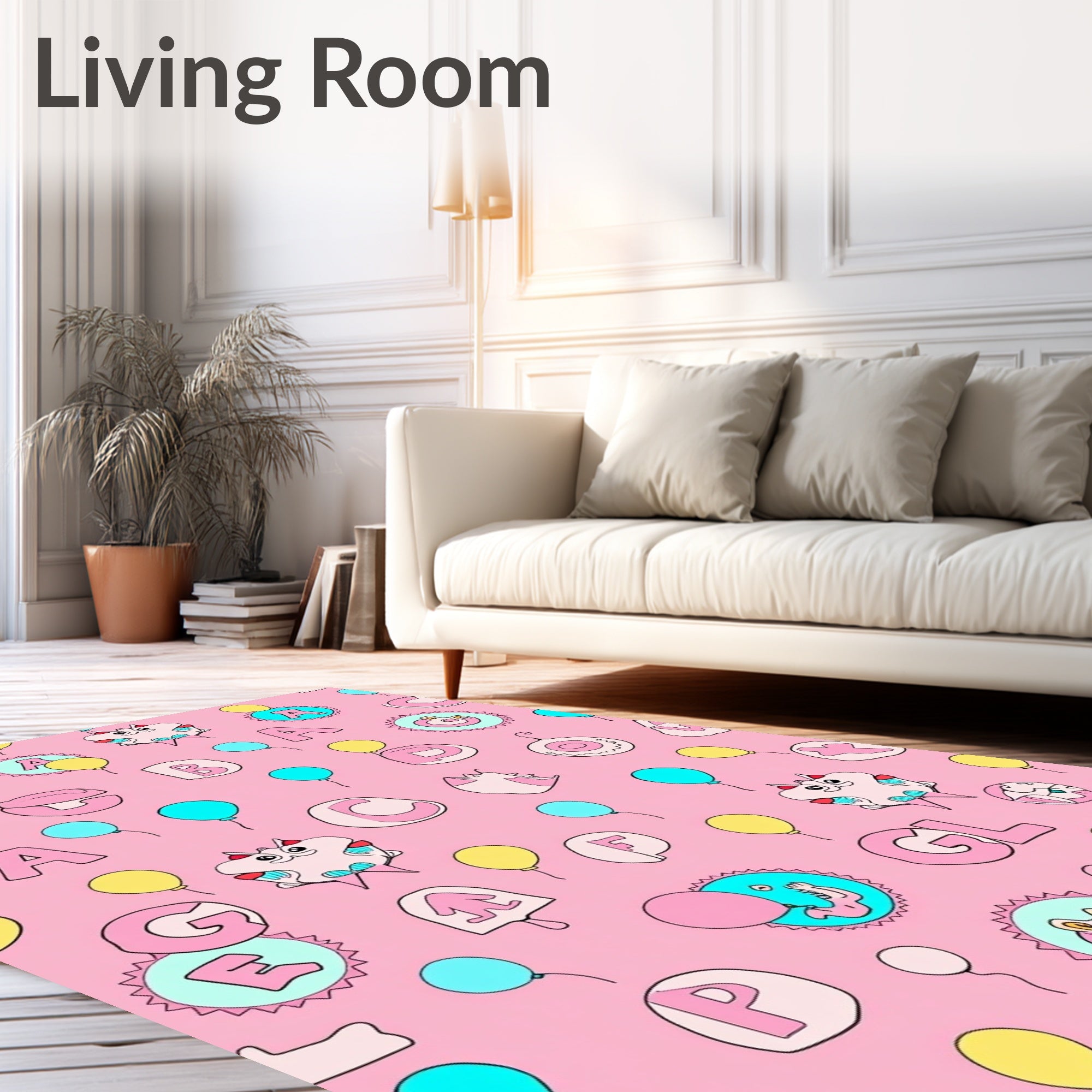 Whimsical Pink Alphabet Balloon Creatures Rug