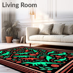 Aqua and Coral Dinosaur Jungle Rug
