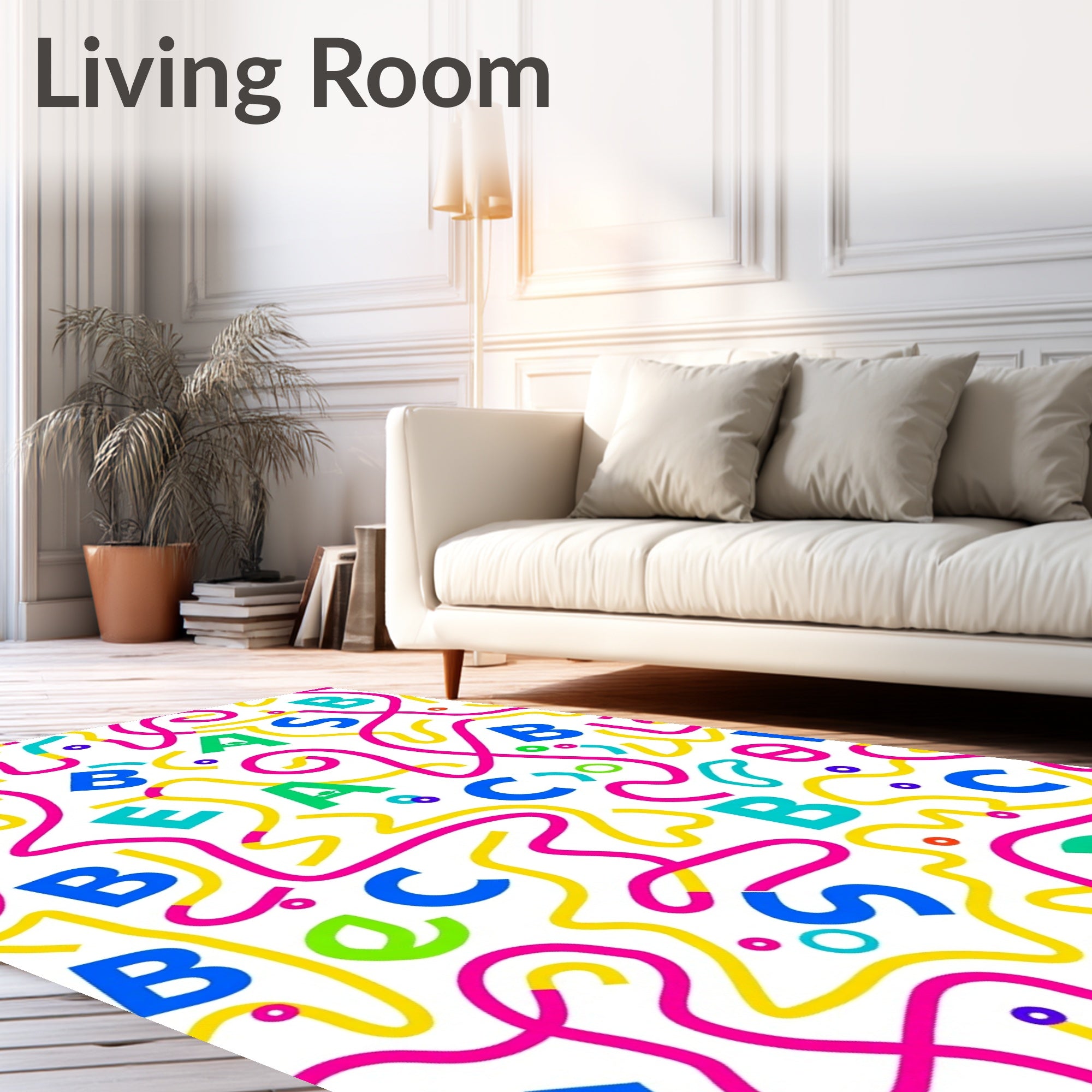 Retro Alphabet Swirls and Dots Rug