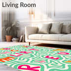 Whimsical Alphabet Animals Mint Background Rug