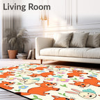 Whimsical Fox and Bunny Garden Scene Rug