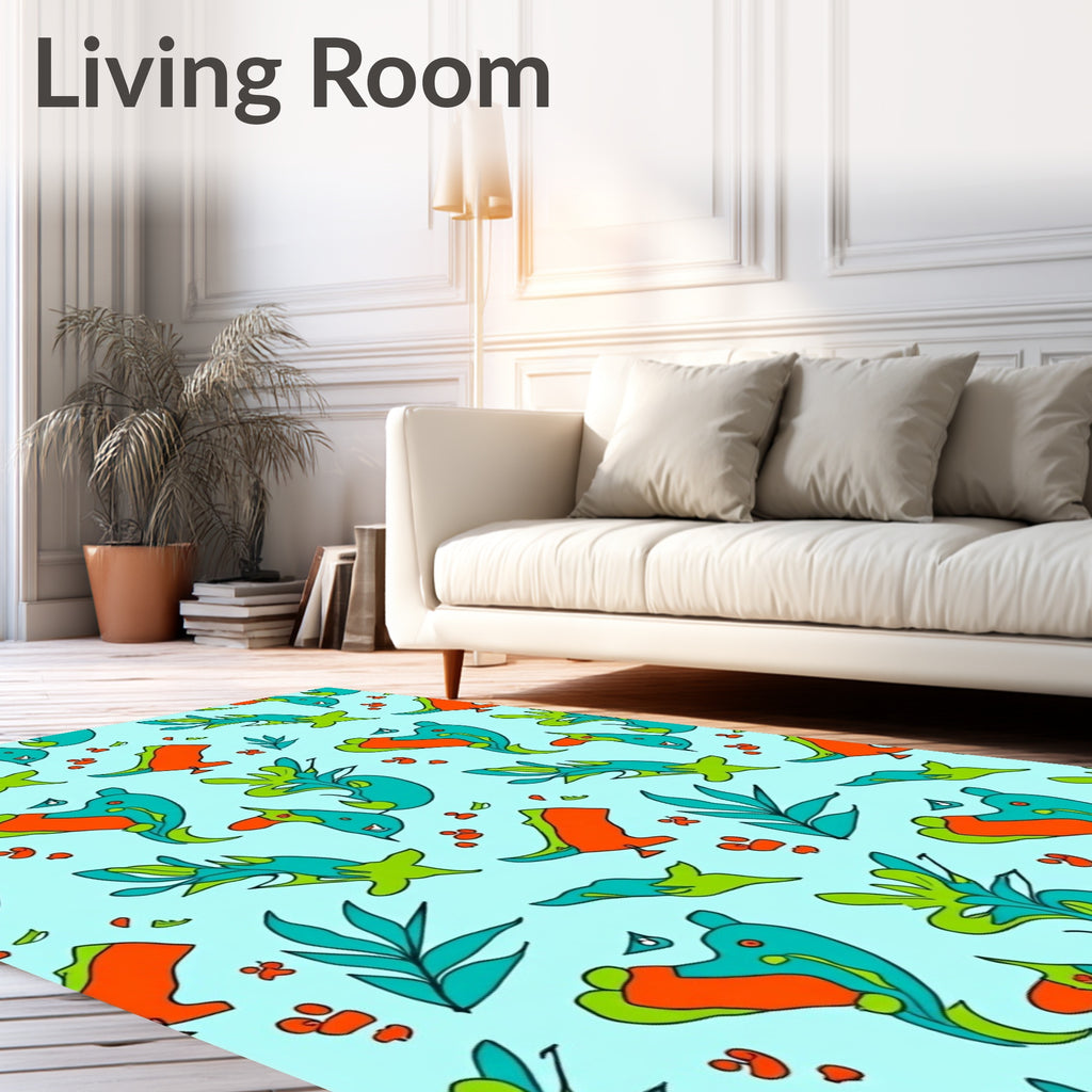 Bright Teal Orange Abstract Creatures Rug