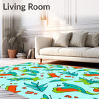 Bright Teal Orange Abstract Creatures Rug