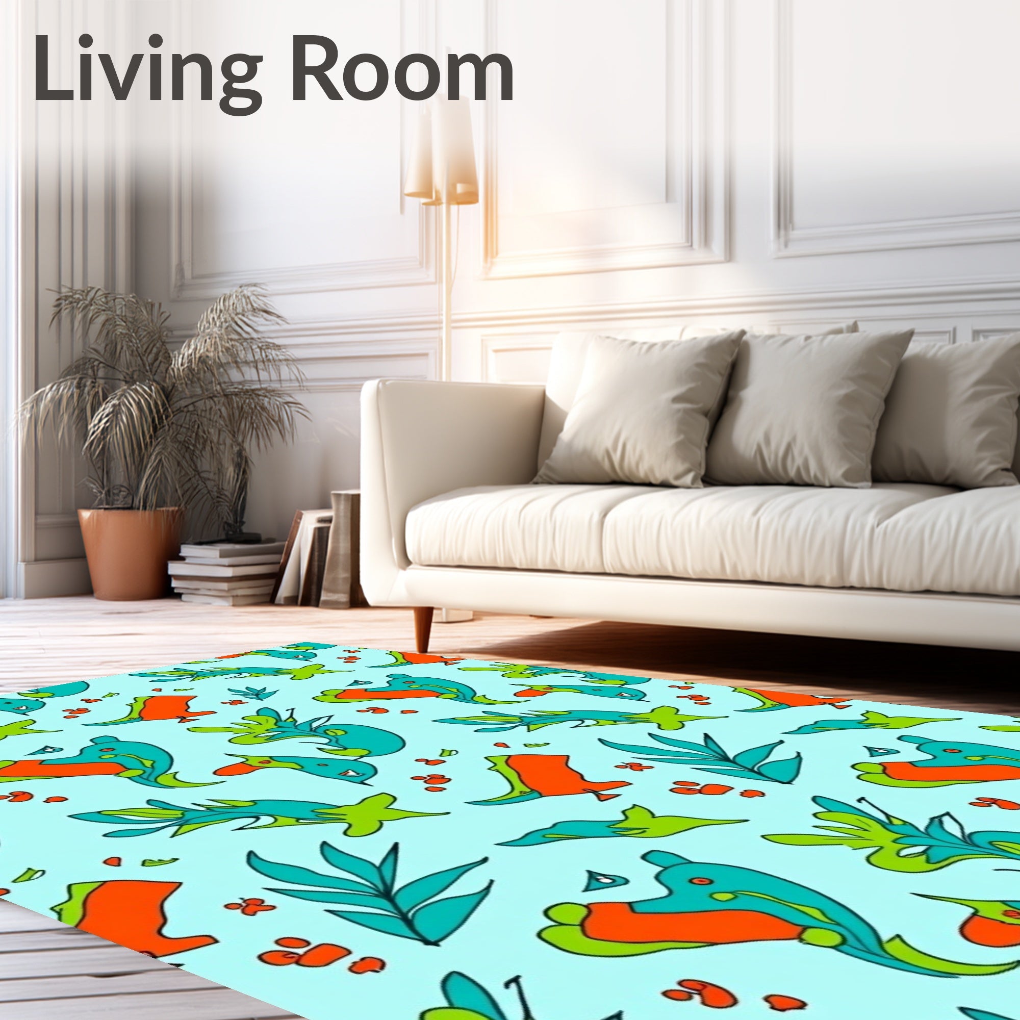 Bright Teal Orange Abstract Creatures Rug