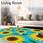 Yellow Sunflowers With Bees On Blue Rug