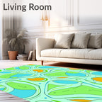 Playful Orange Blue Biomorphic Shapes Rug
