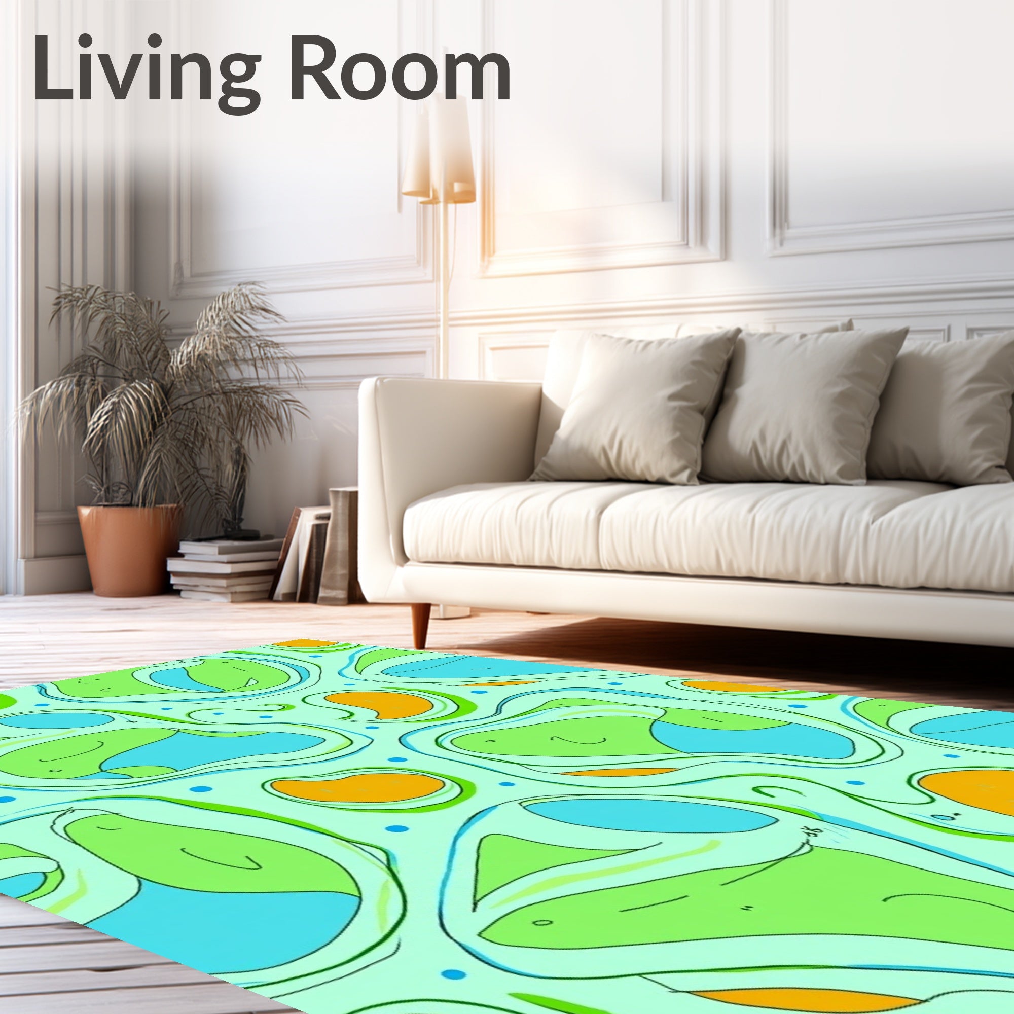 Playful Orange Blue Biomorphic Shapes Rug
