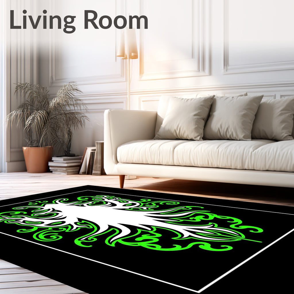 Neon Green Tribal Bloom Abstract Rug