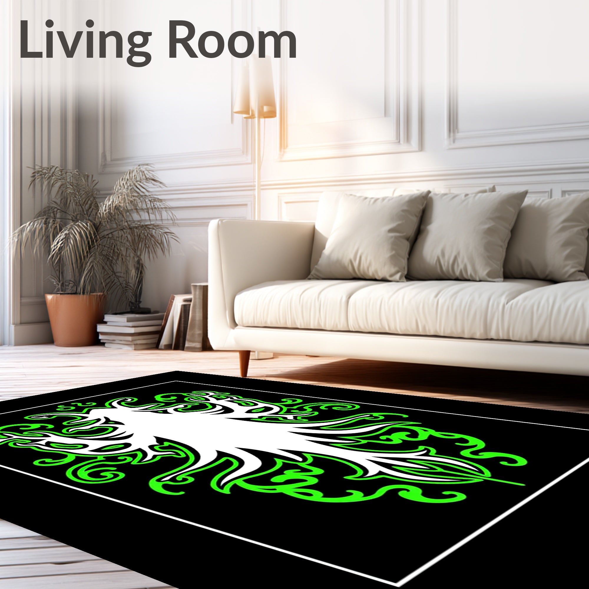 Neon Green Tribal Bloom Abstract Rug