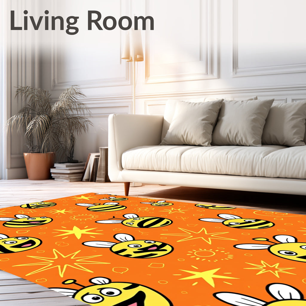 Happy Yellow Bee Starburst Orange Rug