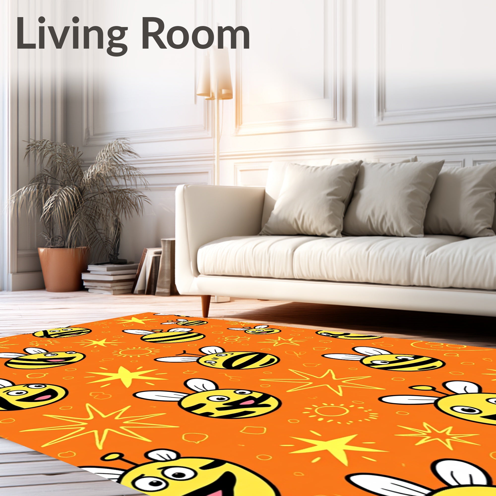 Happy Yellow Bee Starburst Orange Rug