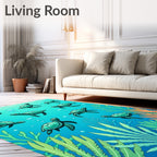 Aqua Turtles Coral Underwater Scene Rug