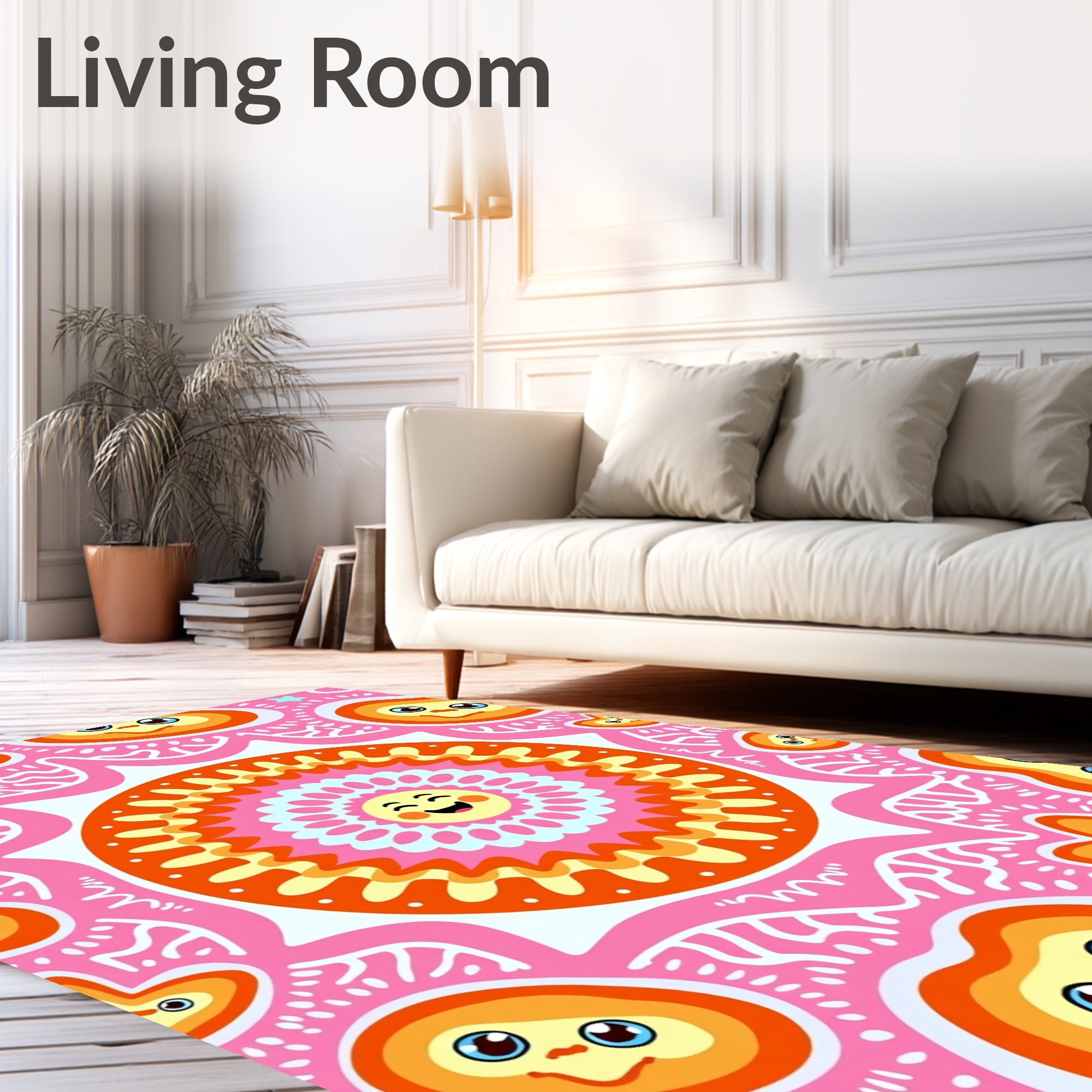 Whimsical Pink Sun Face Hearts Rug
