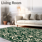 Dark Green Floral Medallion Repeating Rug