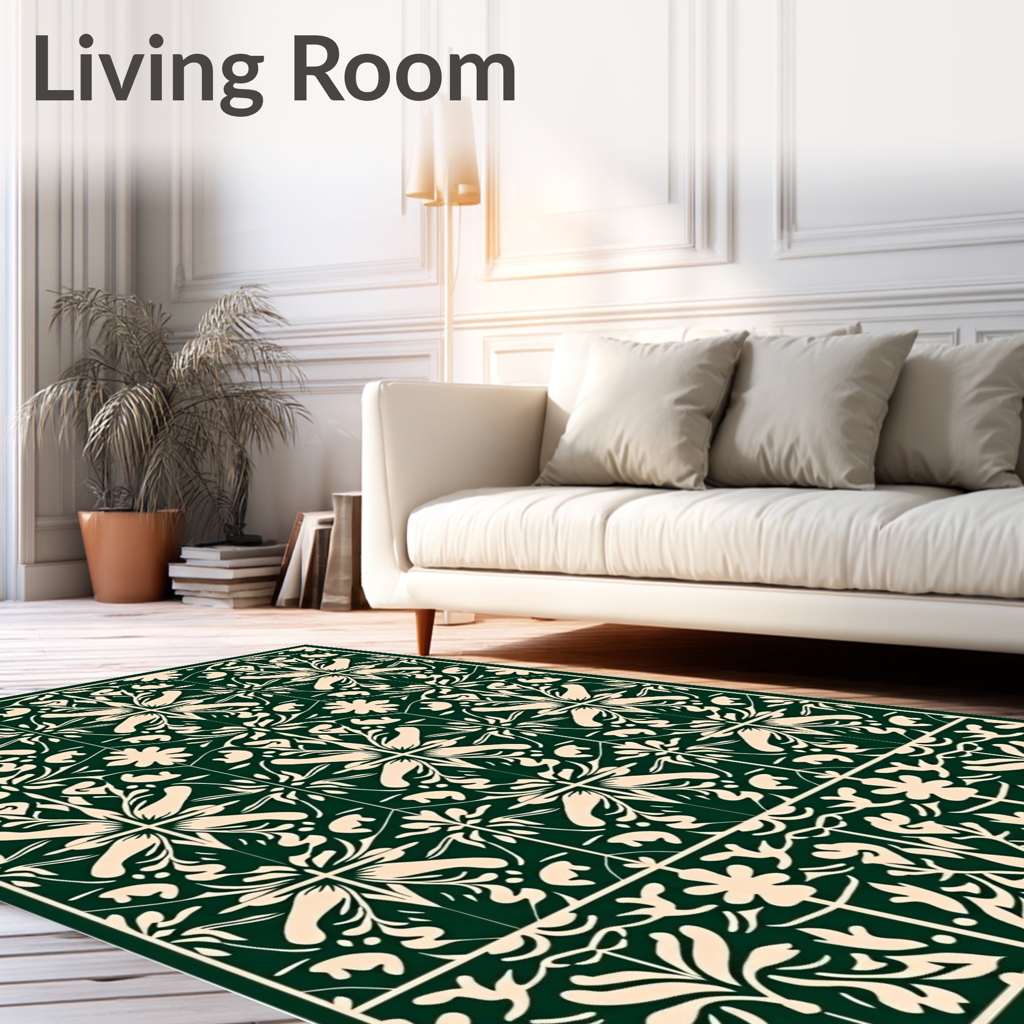 Dark Green Floral Medallion Repeating Rug