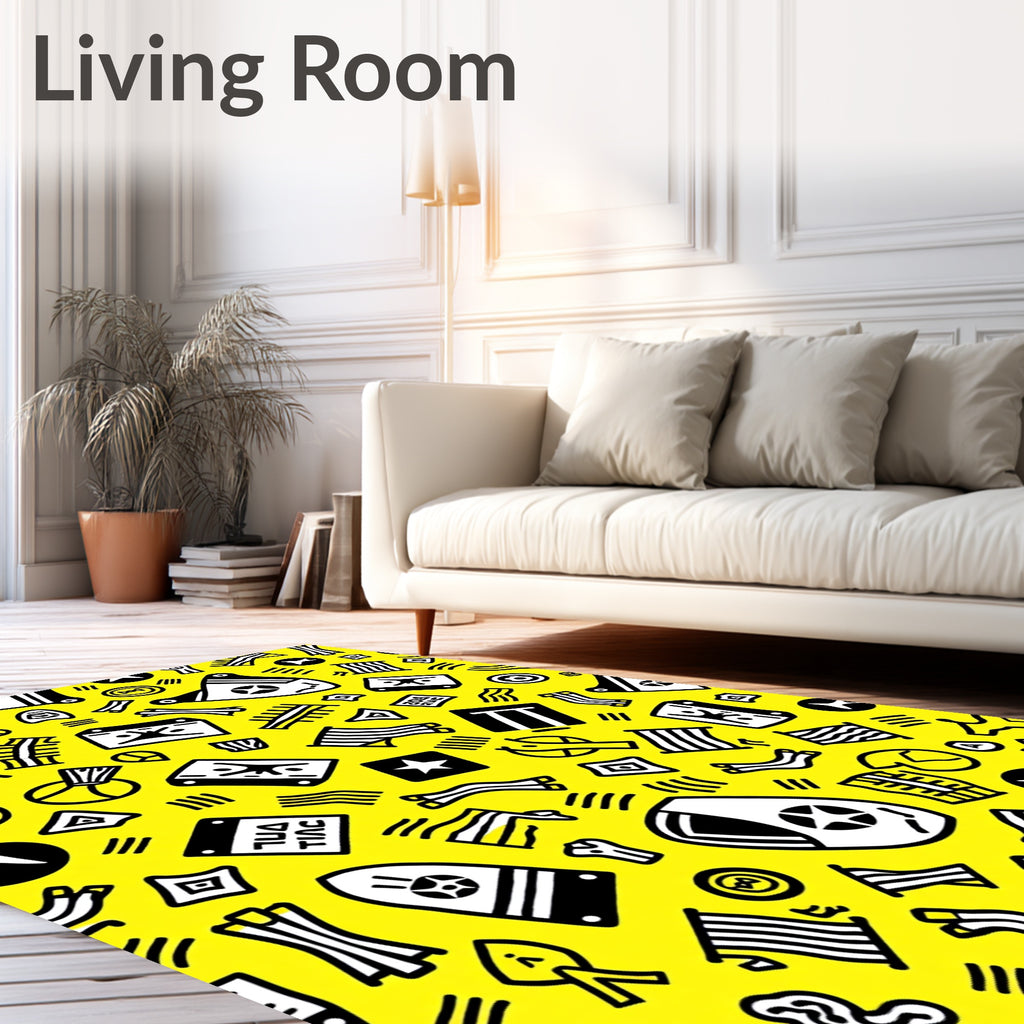 Bright Yellow Abstract Tribal Icons Rug