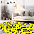 Bright Yellow Abstract Tribal Icons Rug