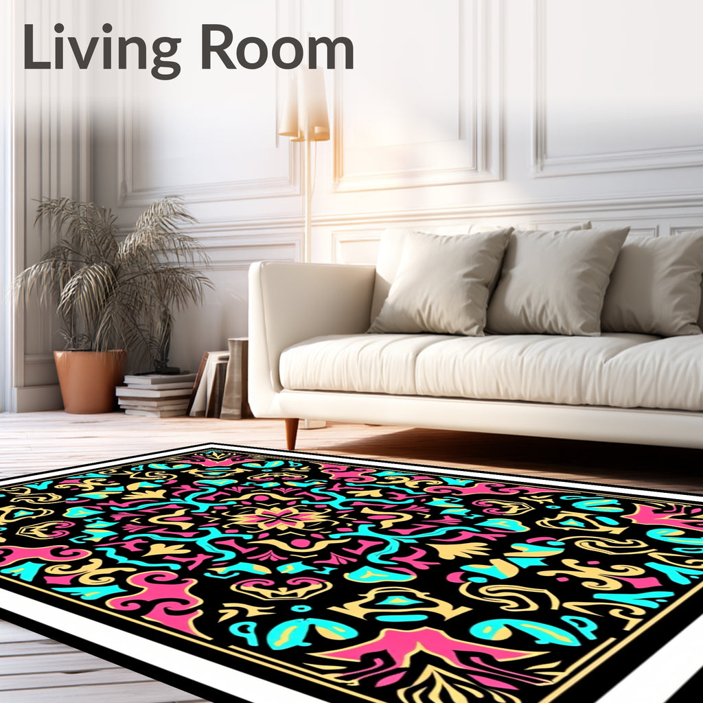 Vibrant Pink Teal Gold Mandala Rug