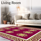 Crimson Gold Sunburst Medallion Border Rug