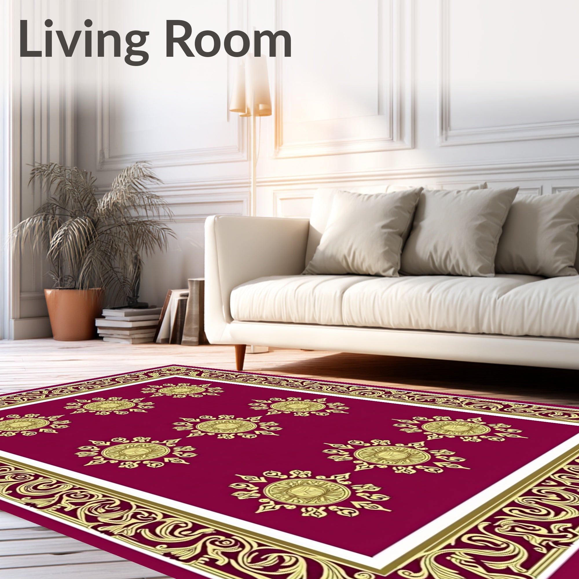 Crimson Gold Sunburst Medallion Border Rug