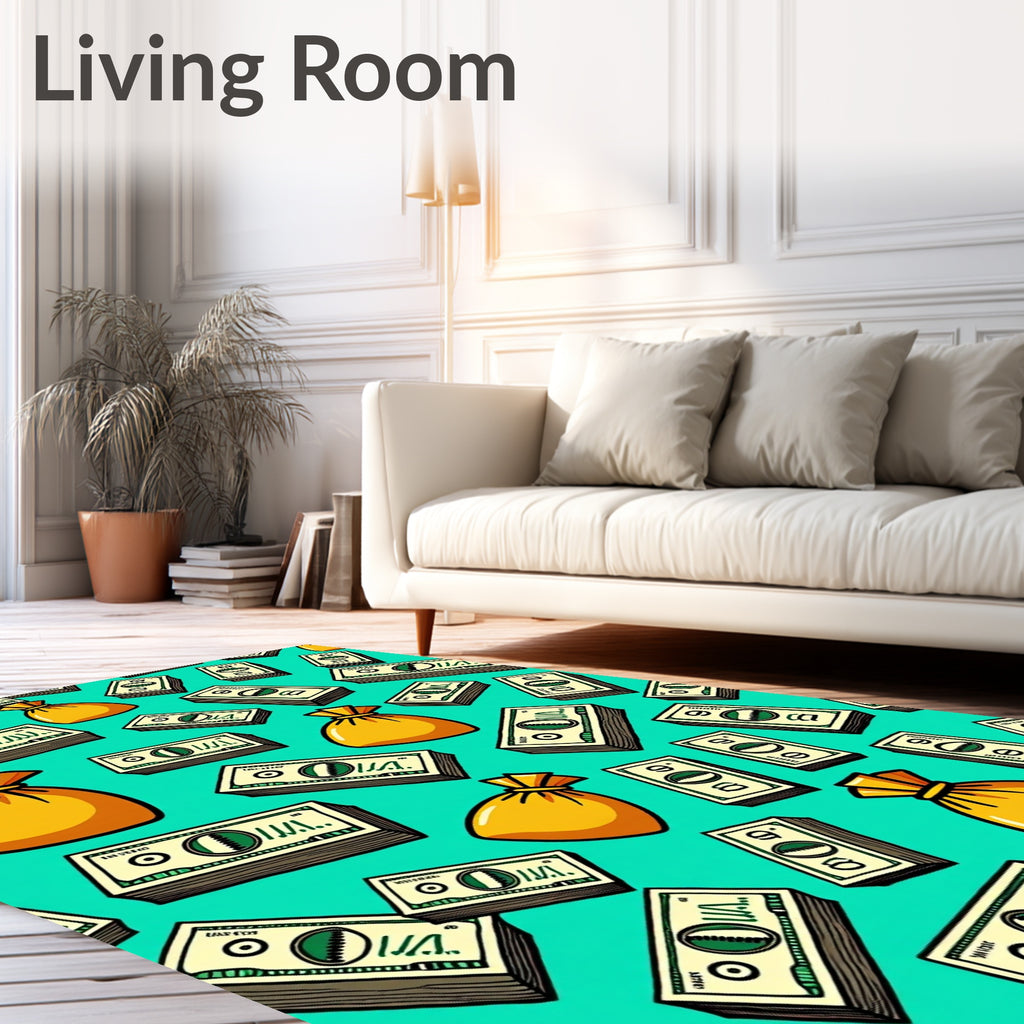 Golden Bags Money Stacks Teal Rug