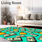 Golden Bags Money Stacks Teal Rug