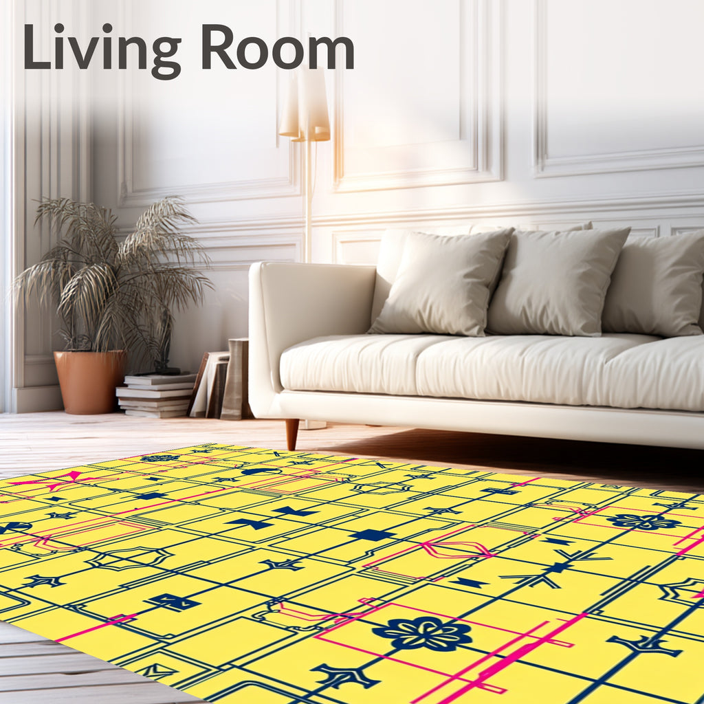Yellow Cobalt Pink Geometric Accordion Rug