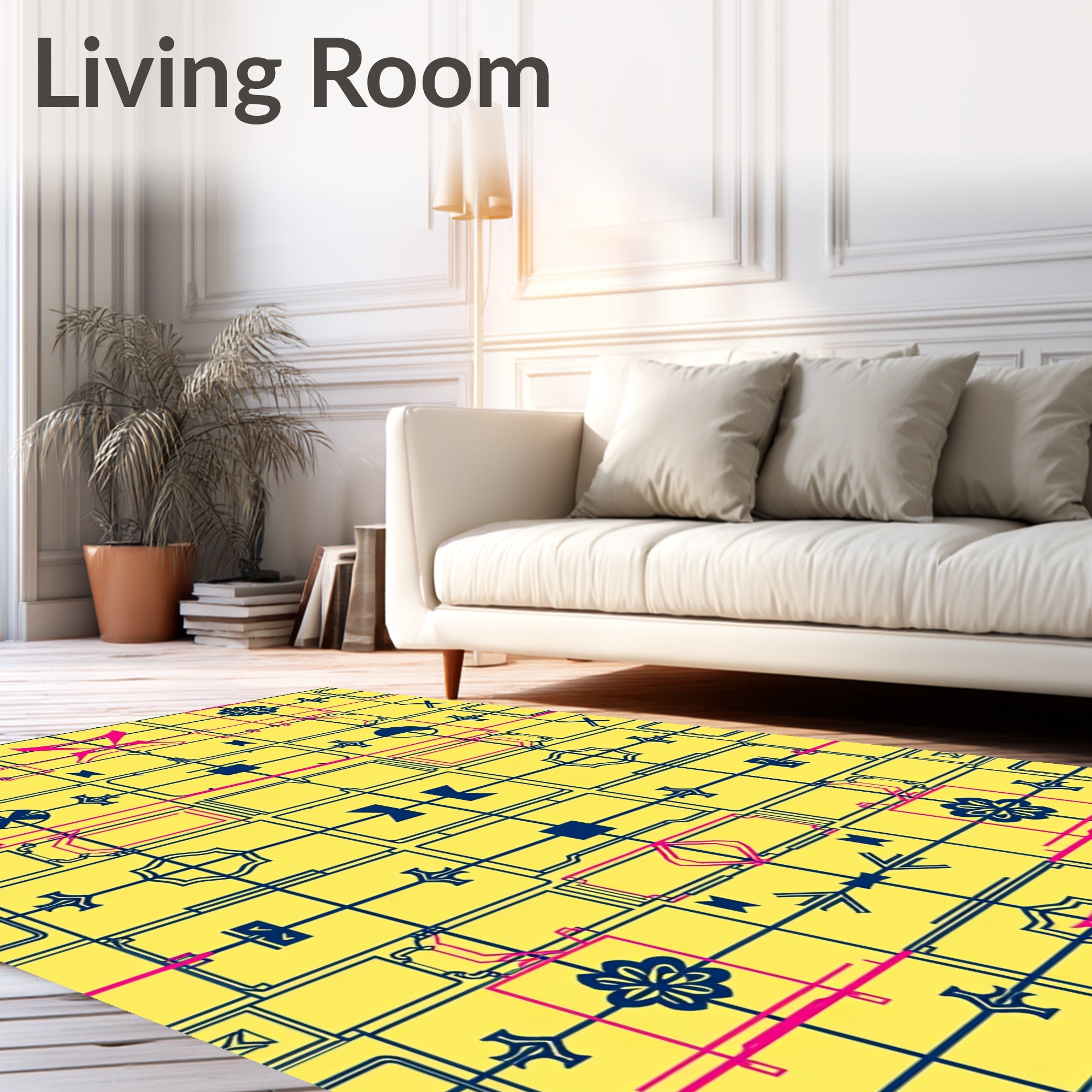 Yellow Cobalt Pink Geometric Accordion Rug