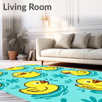 Cheerful Yellow Ducklings Aqua Splash Rug