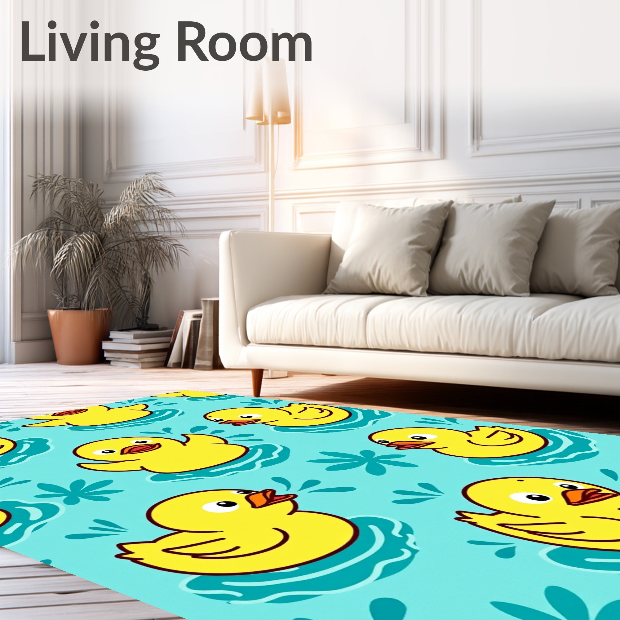 Cheerful Yellow Ducklings Aqua Splash Rug