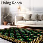 Rich Green Floral Medallion Bordered Rug