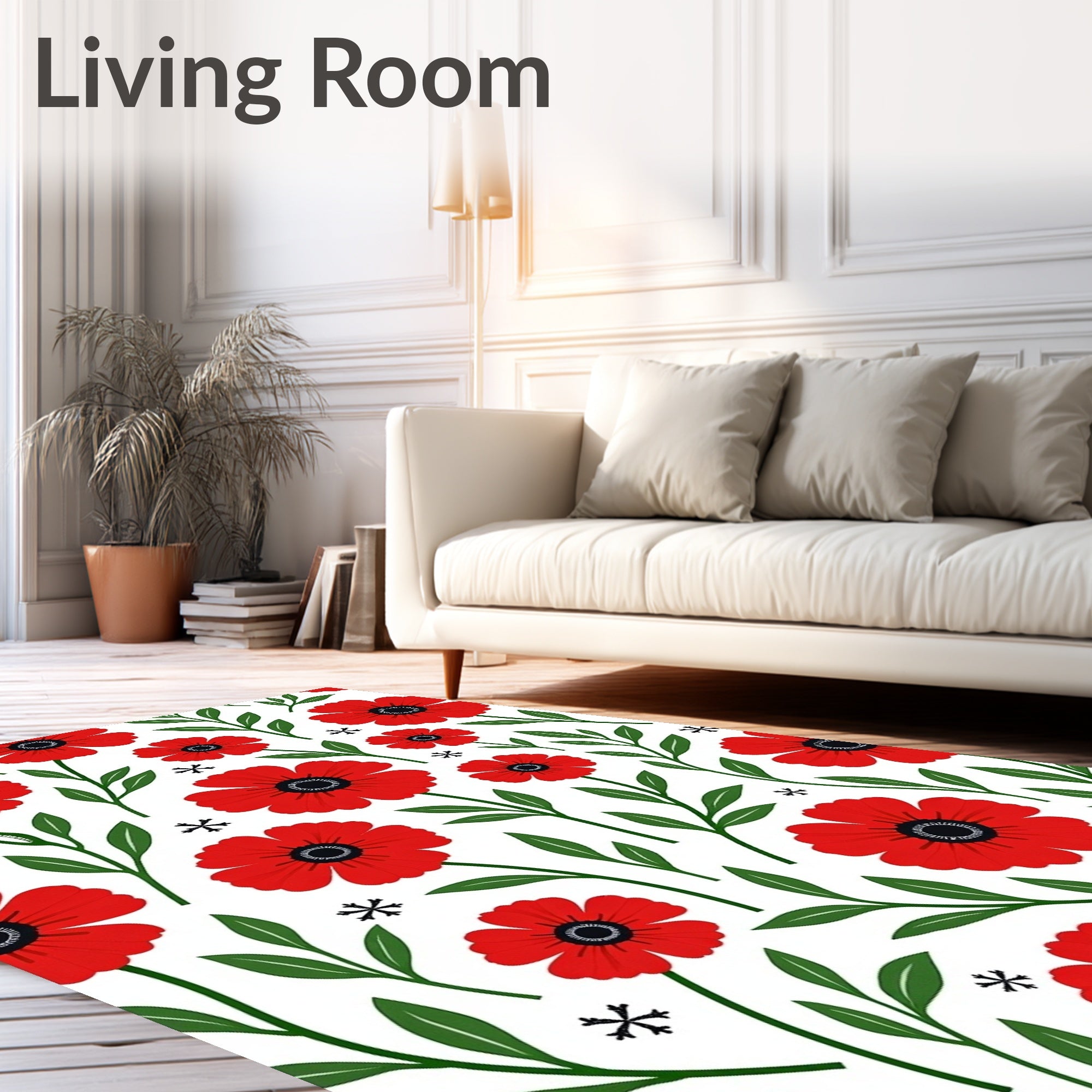 Bold Red Poppy Floral Abstraction Rug