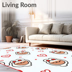 Cute Sheep Hearts Red Border Rug