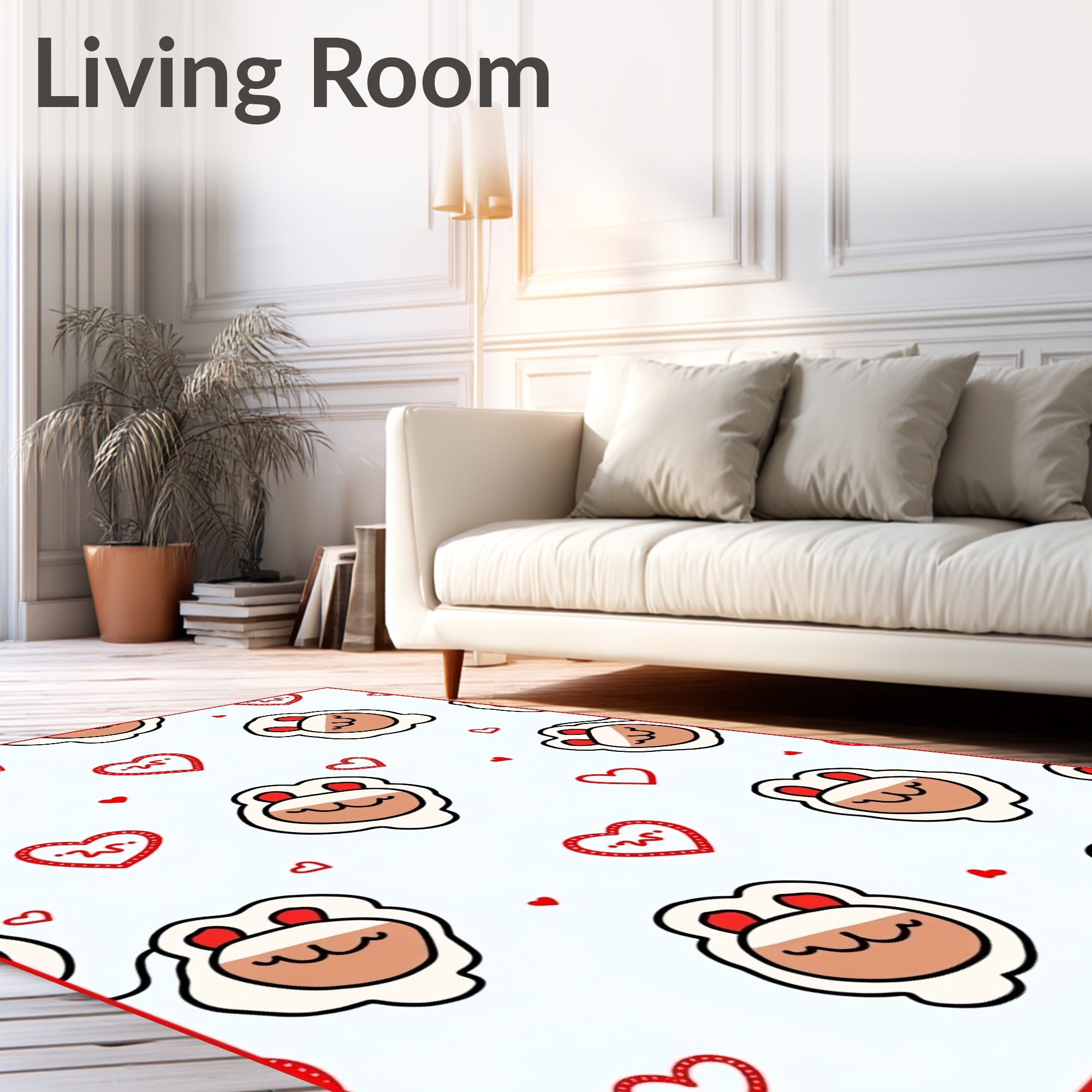 Cute Sheep Hearts Red Border Rug
