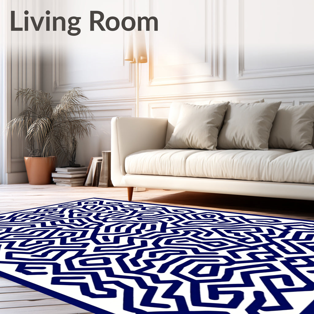 Navy Blue Abstract Maze Rug