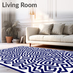 Navy Blue Abstract Maze Rug