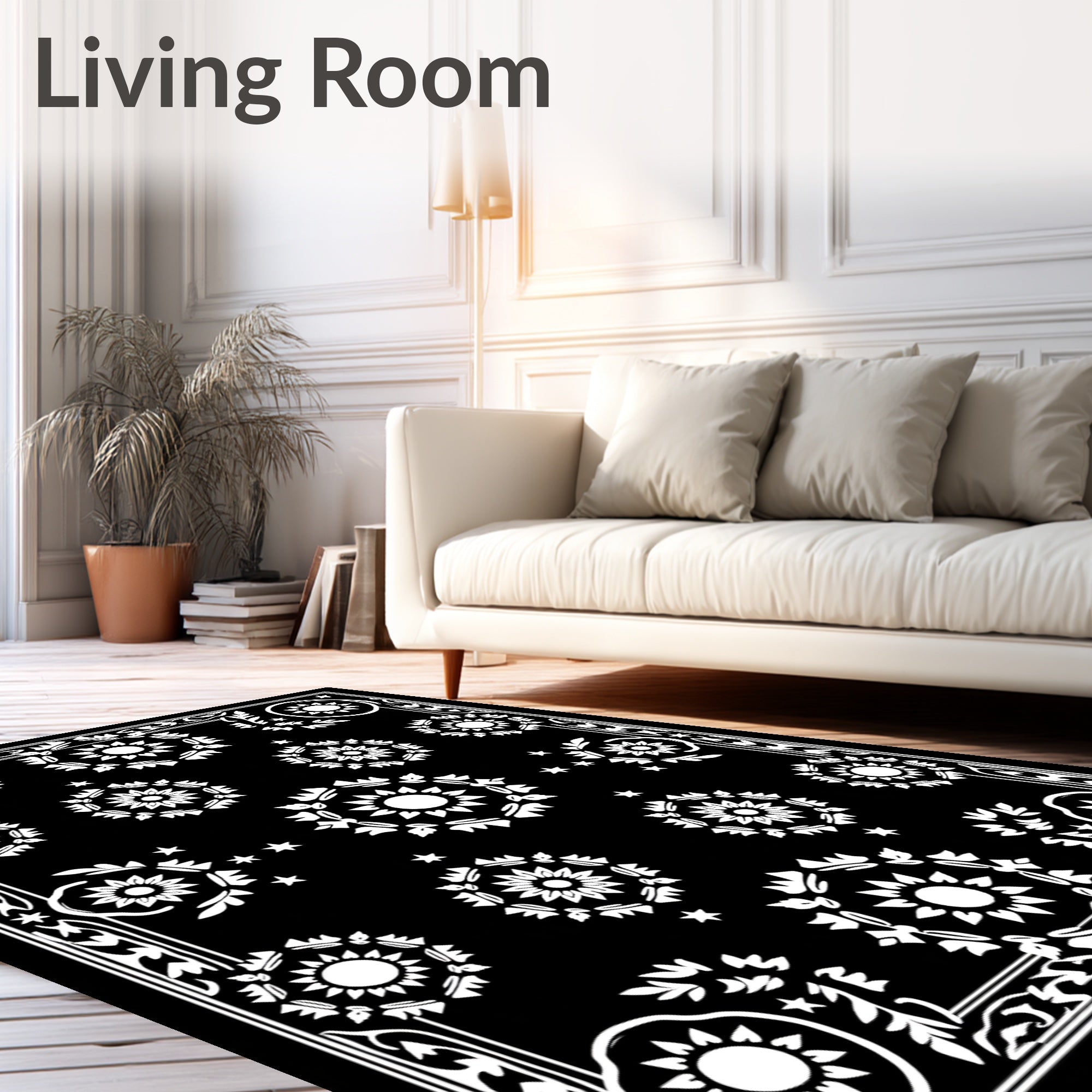 Monochromatic Starburst Floral Medallion Rug