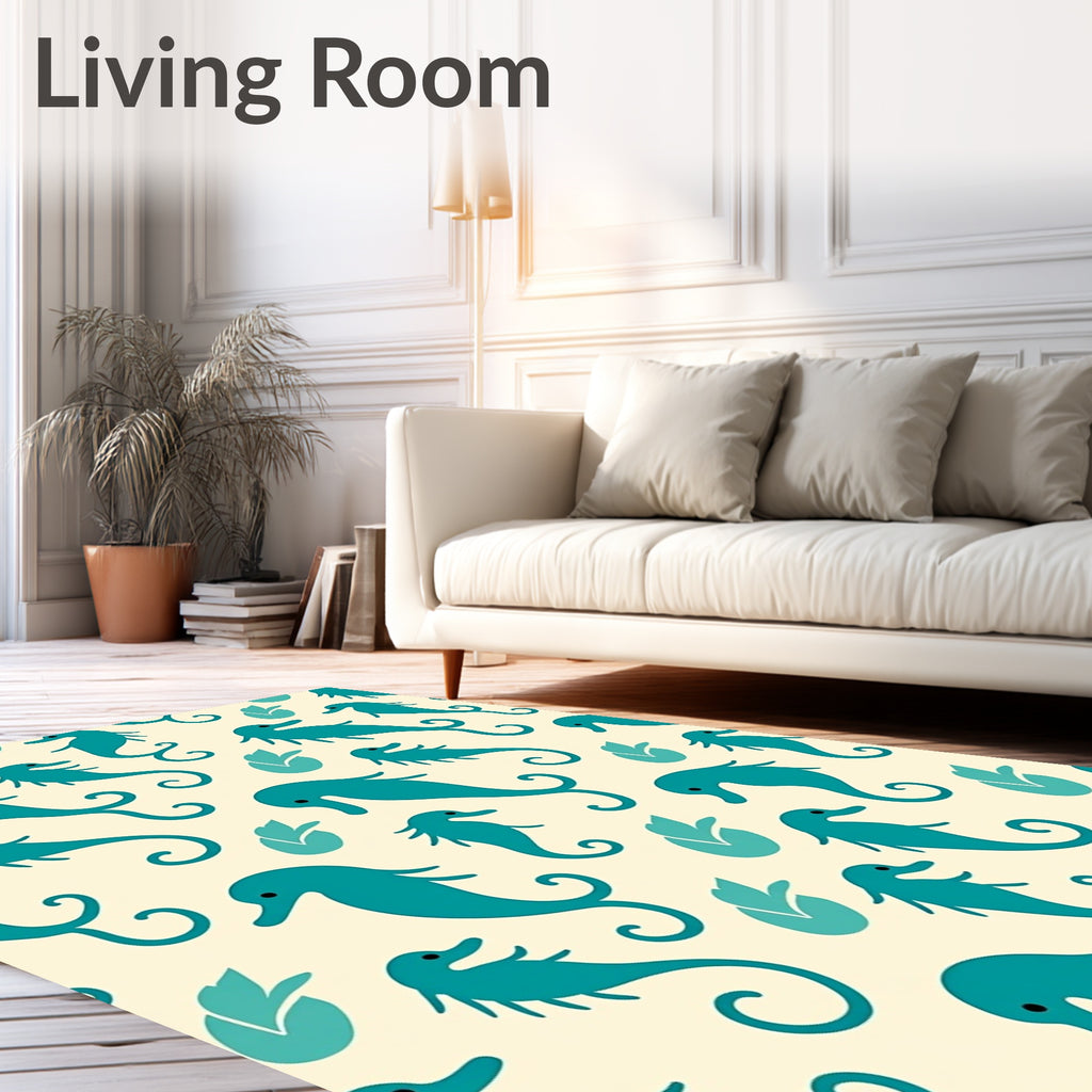 Teal Seahorse Marine Theme Rug