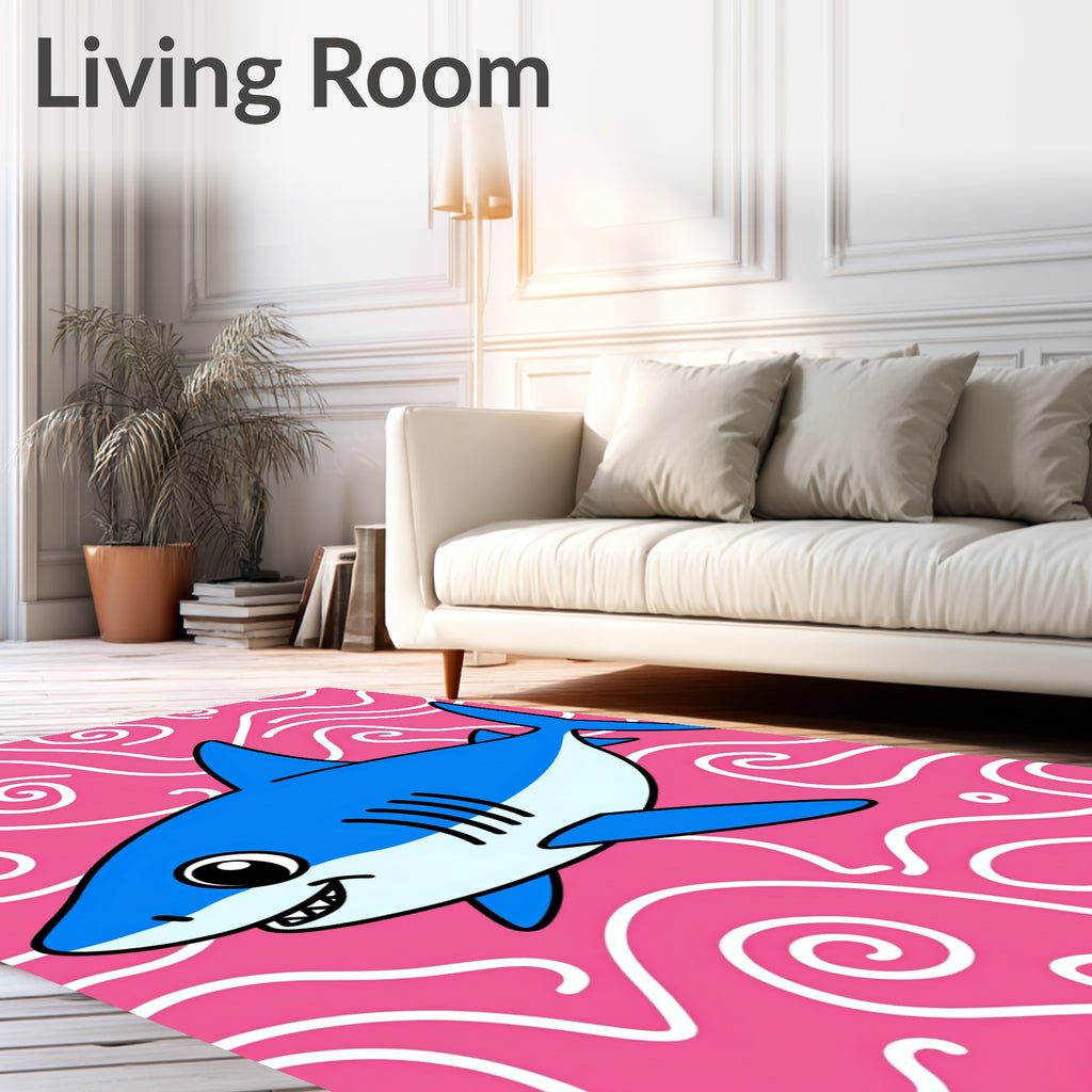 Blue Shark On Pink Swirl Background Rug