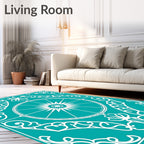 Teal White Ornamental Sun Medallion Rug