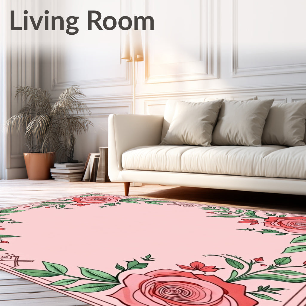 Coral Rose Vine Border Rug