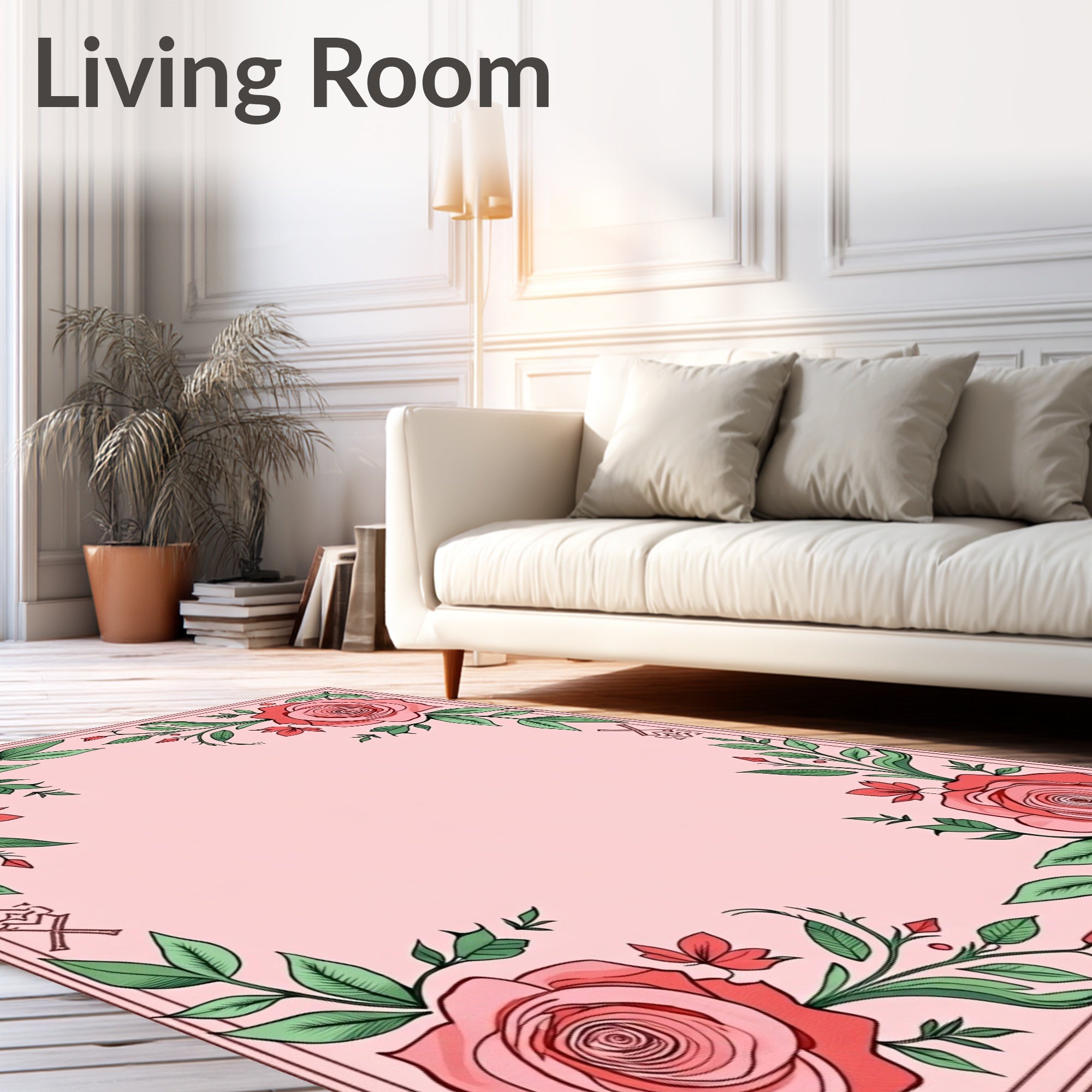 Coral Rose Vine Border Rug