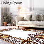 Golden Feline Portrait Scrollwork Border Rug