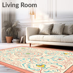 Cream Scrollwork Medallion Coral Yellow Rug