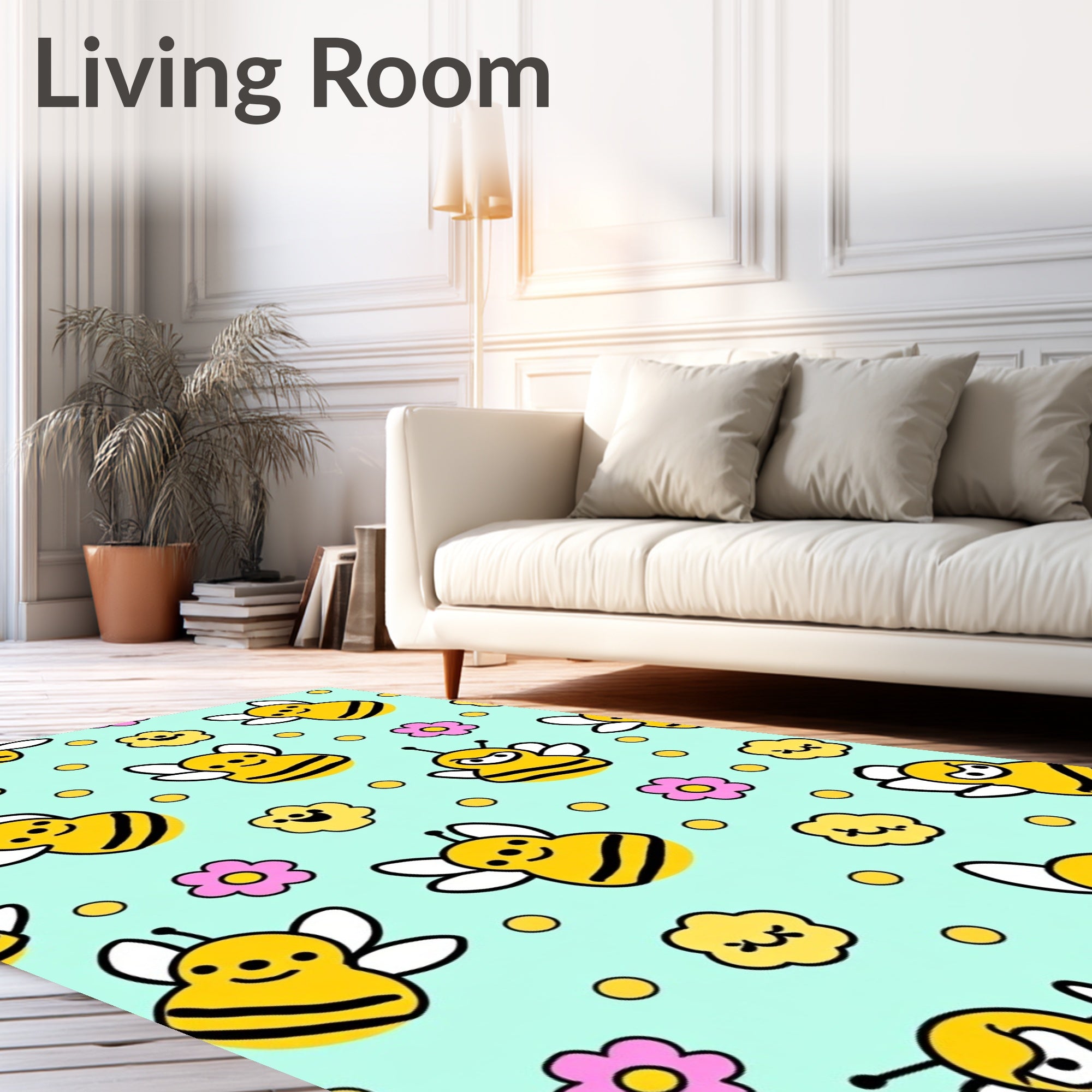 Yellow Bee And Flower Meadow Accents Rug