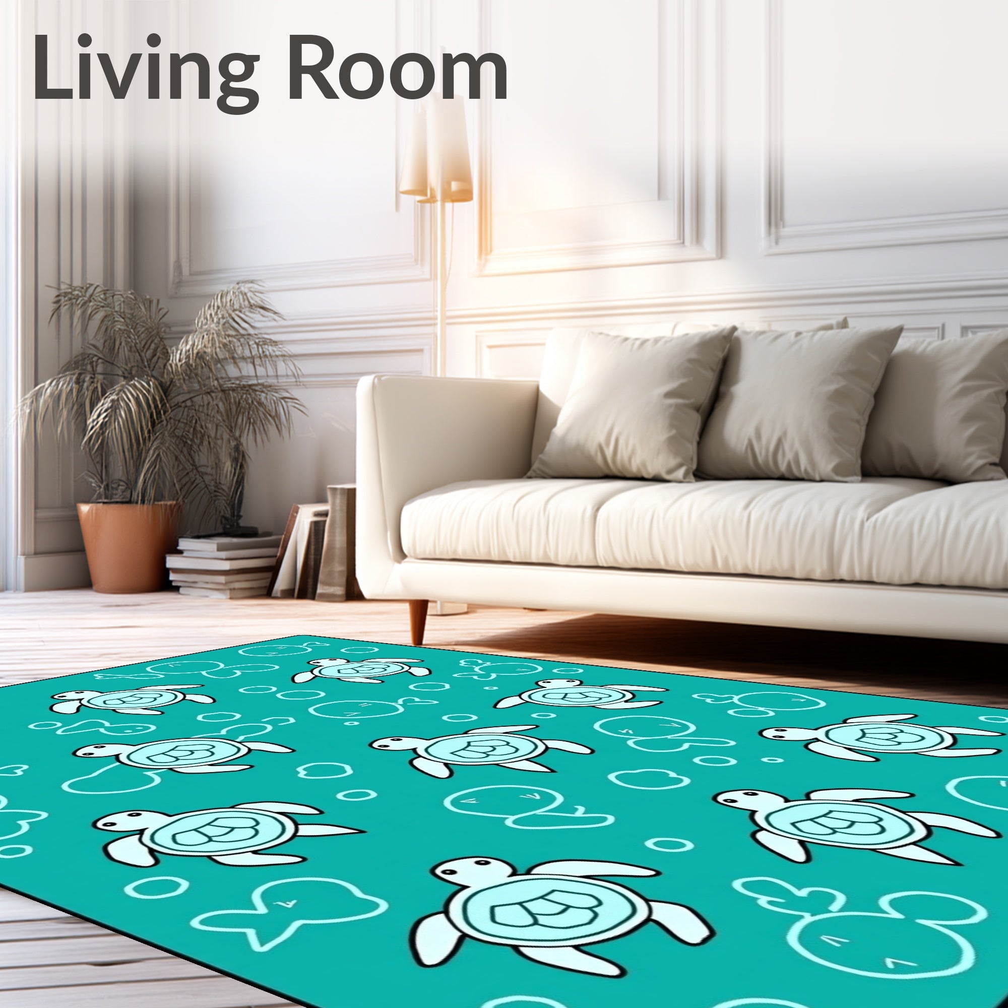 Teal Turtle Bubble Aquatic Life Rug