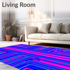 Bright Pink Blue Geometric Circuit Rug